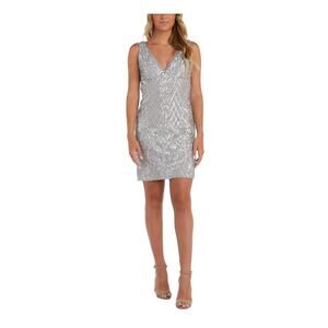 Silver Sequin V-Neck Mini Dress